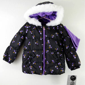 London Fog | Girls Puffer Winter Jacket w/ Scarf